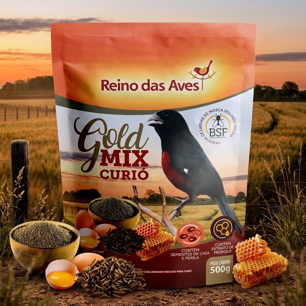 Ração Gold Mix Curió 500g Alimento para Curiós Reino das Aves