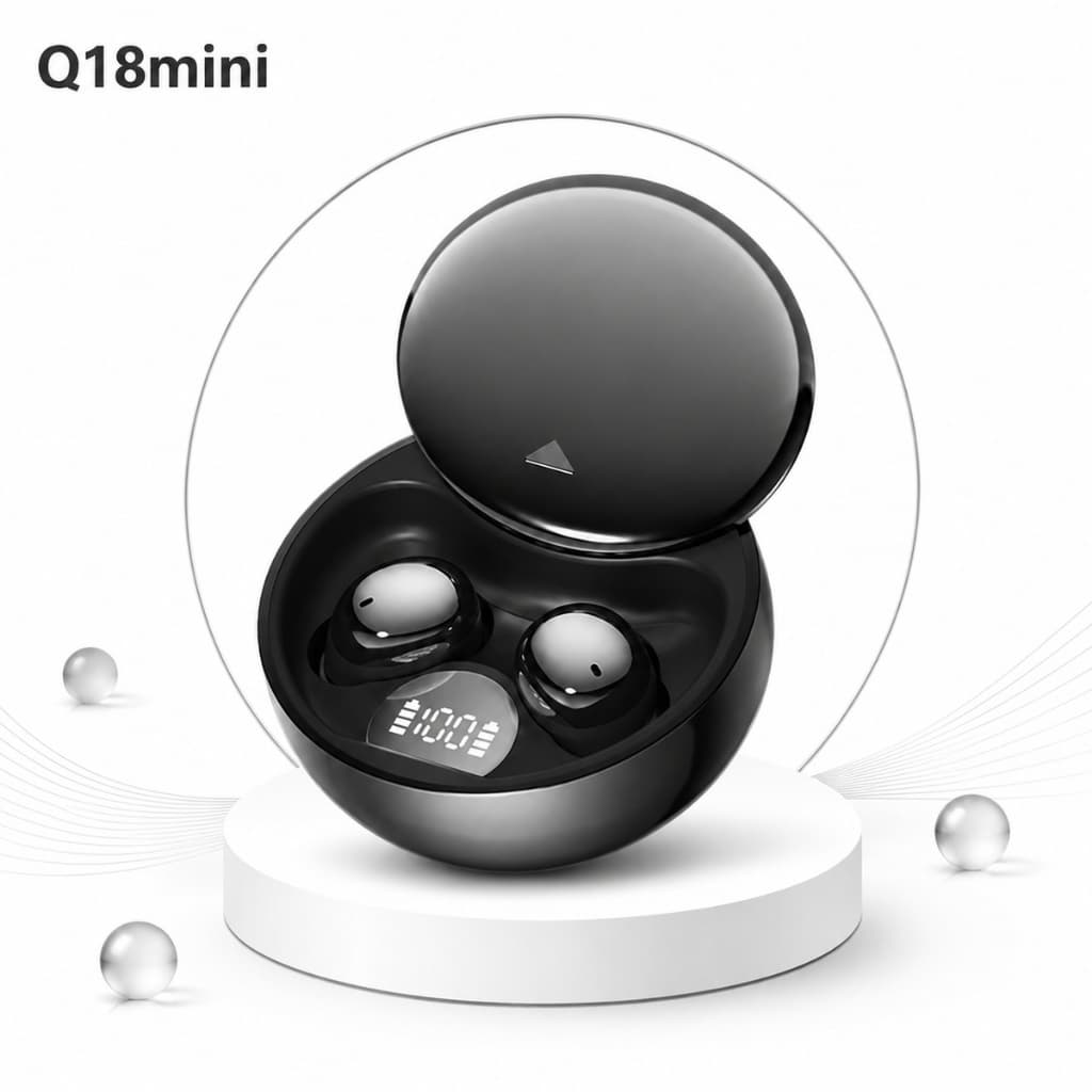 Fone de Ouvido Q18mini Mini Invisível para Dormir Bluetooth 5.4 TWS Sem Fio com Display LED