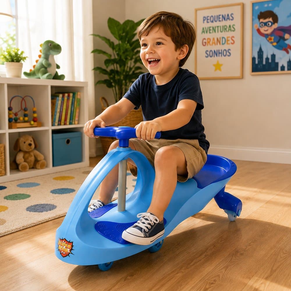Carrinho Rolimã Infantil Super-Car Giratório Brinquedo Rosa Azul Lilás Amarelo Vermelho com Led Até 100kg