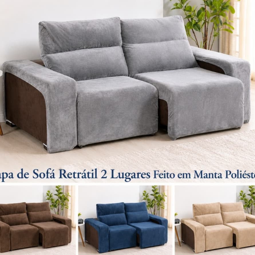 Kit Capa de Sofá Retrátil 2 Lugares em Manta Luxo Protetor e Ajustável