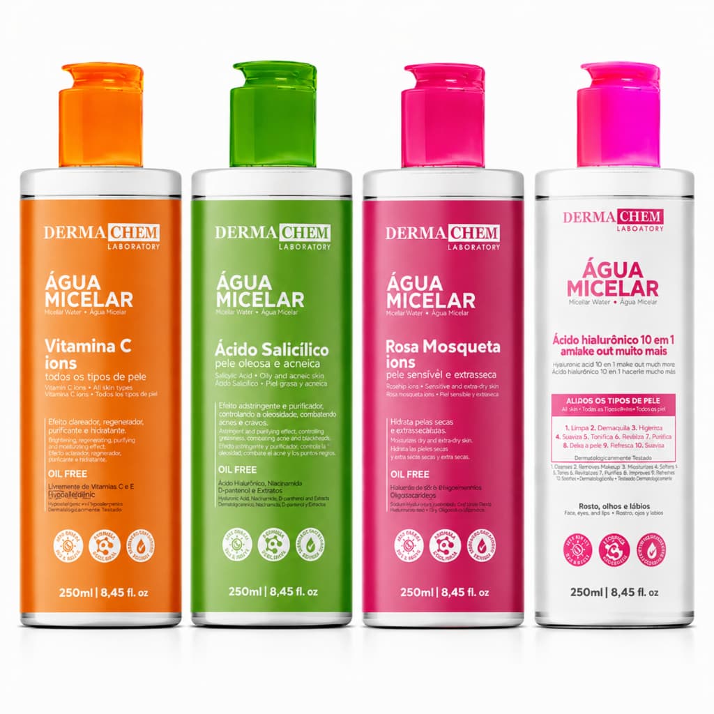04 Águas Micelares   Vitamina C, Ácido Salicílico, Rosa Mosqueta e Ácido Hialurônico Dermachem