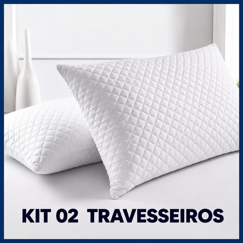 Kit 2 Travesseiros Premium Conforto e Luxo Grande - Alto e Firme 100% algodão tamanho 50x70 Matelado