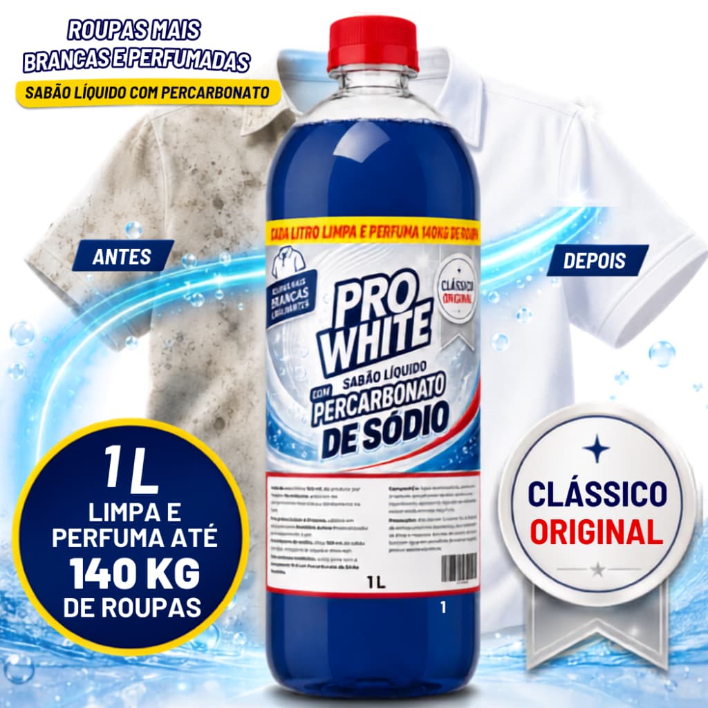 Sabão Liquido Lava Roupas Com Percarbonato Alvejante Sem Cloro 1l Clássico Original