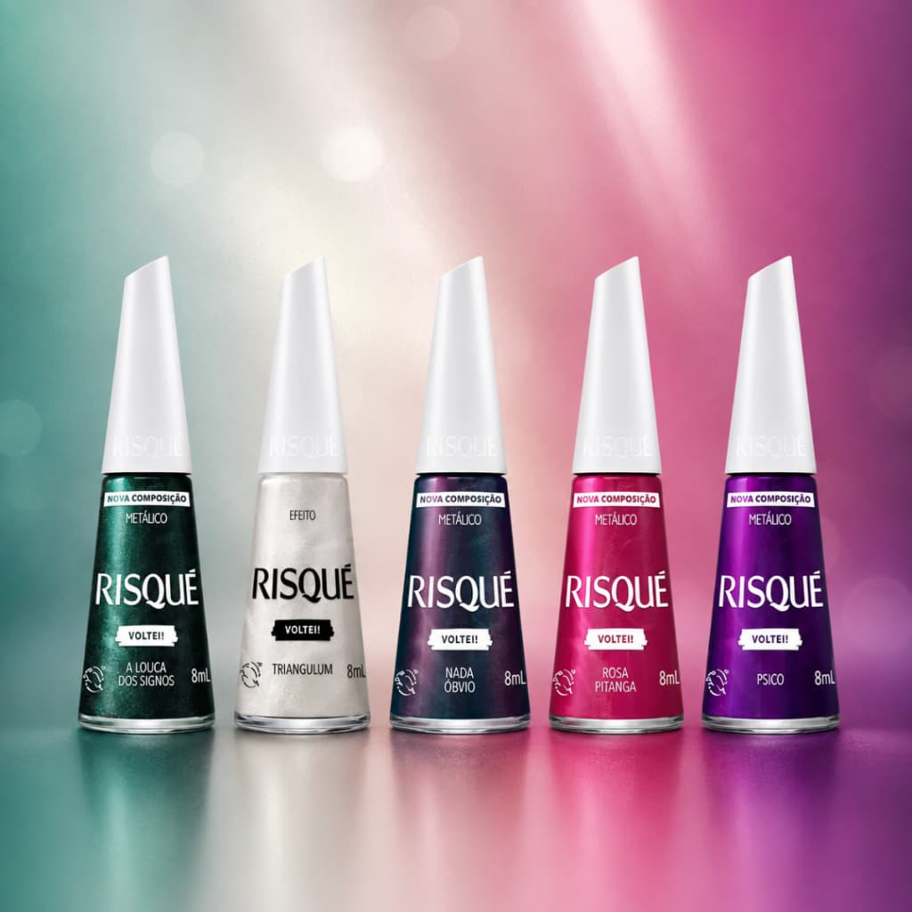 Kit Esmaltes Risqué Voltei Novas Cores Tons Metálicos Esmalte Atacado Lançamento