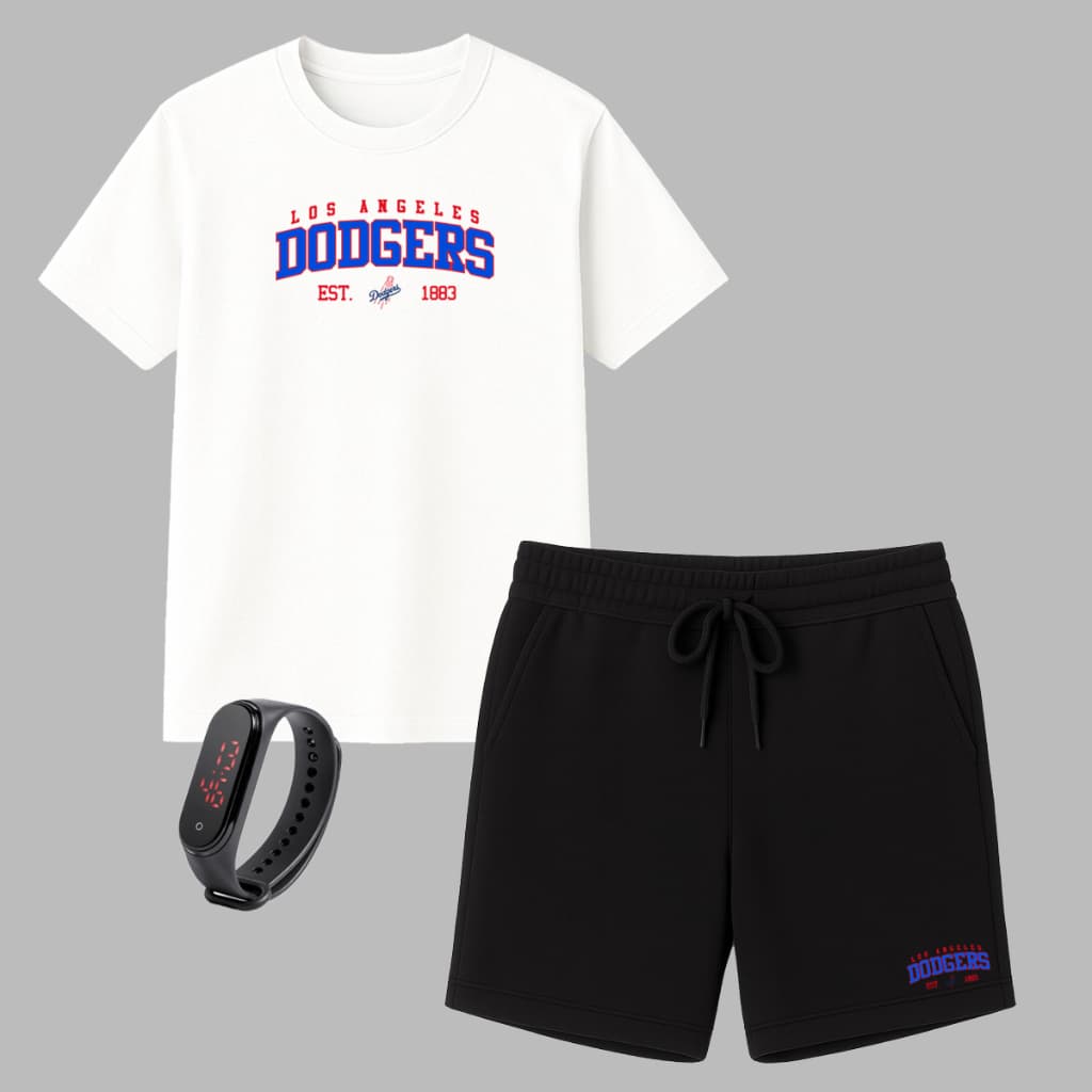 Kit Camiseta Masculina Dodgers Los Angeles e Short Moletinho + Brinde