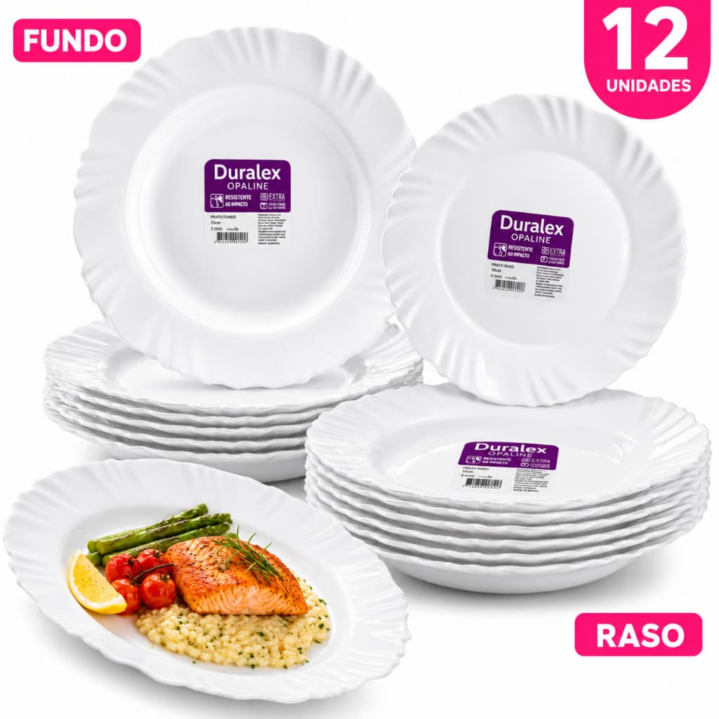 Jogo 12 Pratos Nadir 6 Fundos e 6 Raso Duralex Opaline Petala Resistente Microondas Jantar