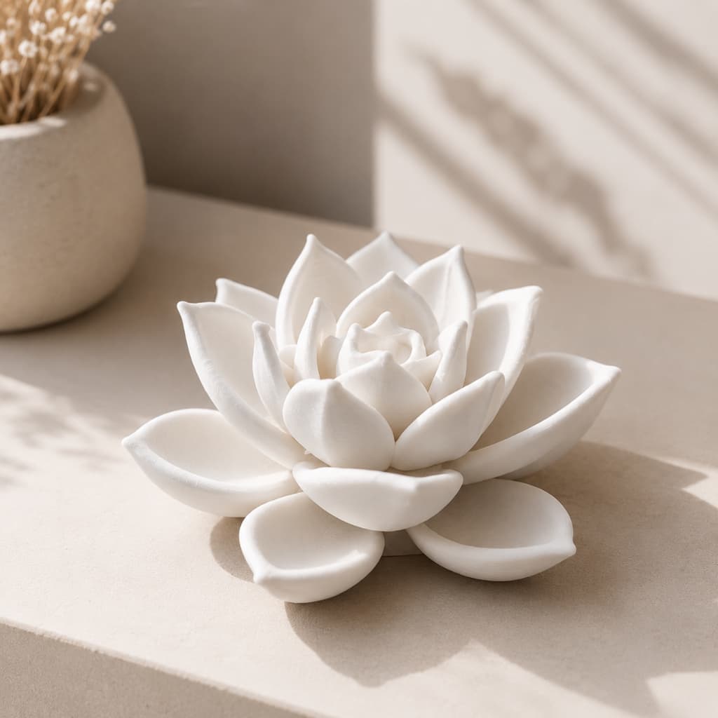 Escultura Flor de Lótus Serena Decorativa Moderna Minimalista Multifacetado Elegante para Mesa Cozinha Casa Presente