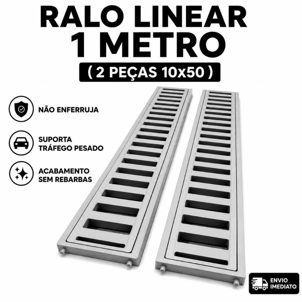Ralo Linear 10x100 Grelha  + suporte área externa piscina banheiro ( 2peças 50cm )