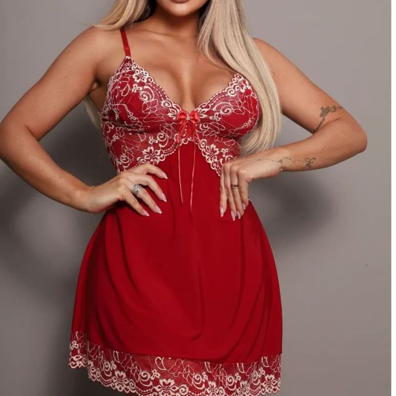 Camisola Feminina Com Renda Transparência E Alça Ajustável