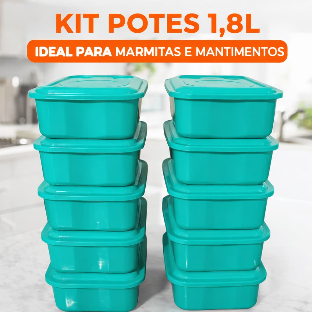 Kit Potes 1,8L Organizadores Plástico com Tampa para Mantimentos Cozinha Geladeira Empilháveis
