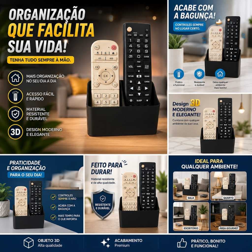 Suporte para Controle remoto, Organizaçao, Porta Controle Remoto de Mesa, Suporte 3D para Controle, Acessorio para Sala.
