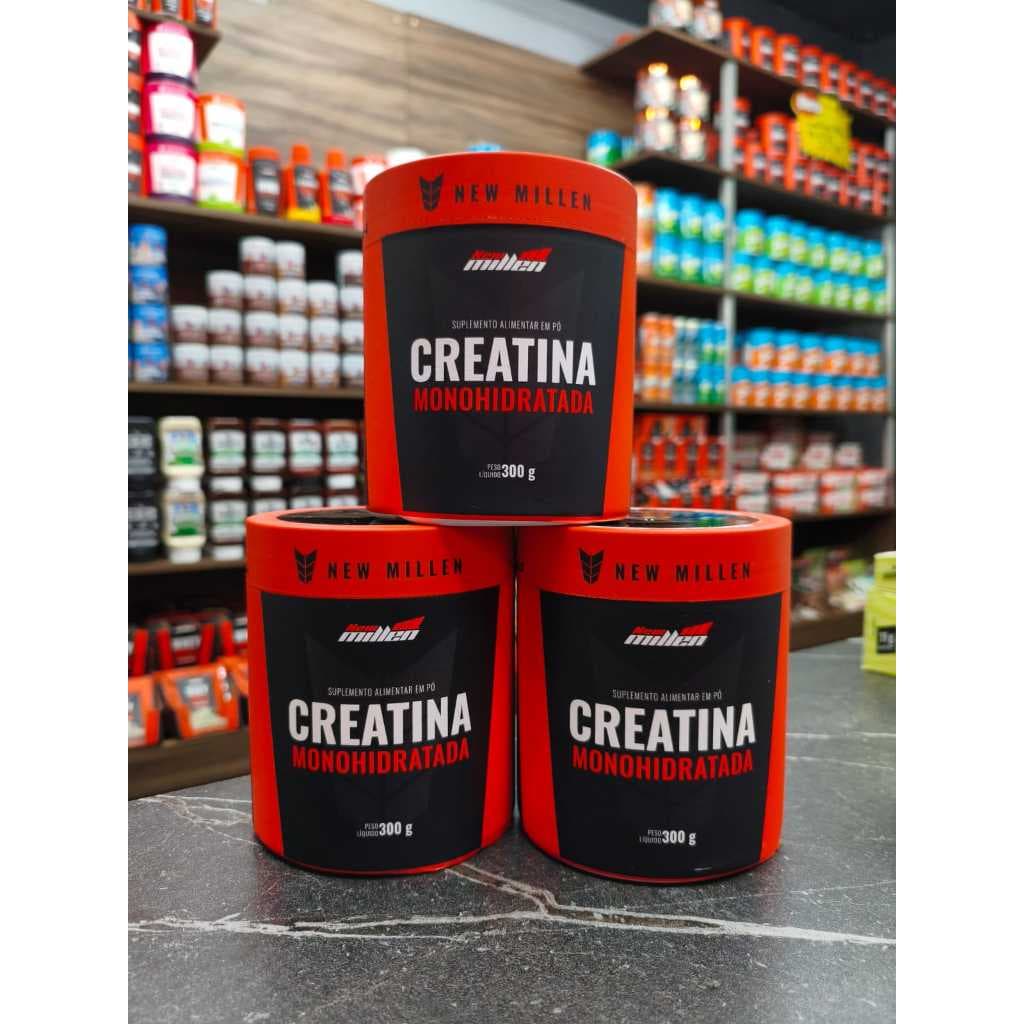 Creatina Monohidratada New Millen Kit 3 Potes 300g Sem Sabor Pura Força Recuperação
