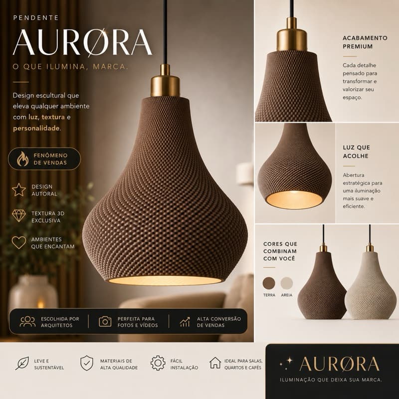 luminária pendente teto AURORA com lâmpada âmbar Decorativa Cor: fendi / Areia