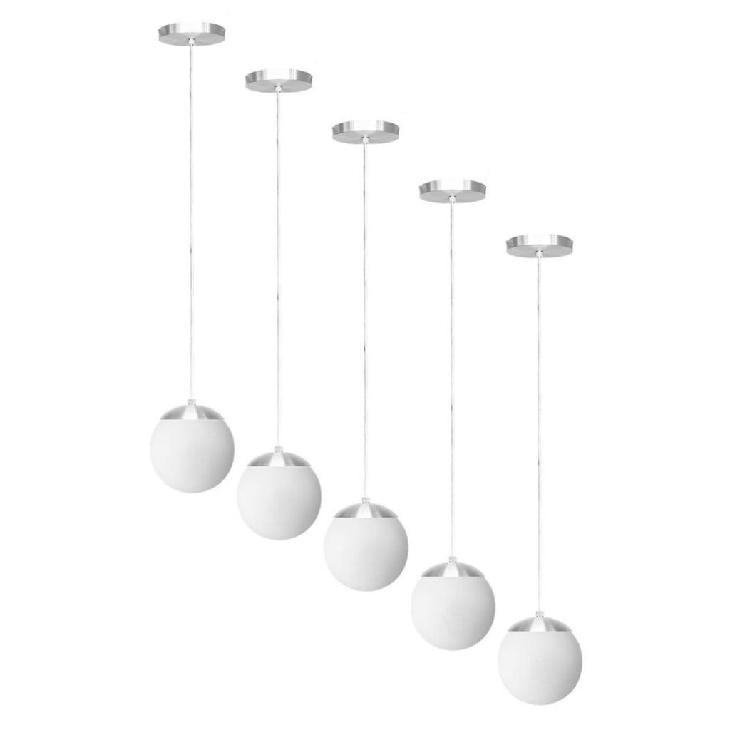 Kit Com 5 Lustre Pendente Luminária De Teto Fio Regulável Modelo Globo Jabuticaba em Alumínio Escovado Stuttgart