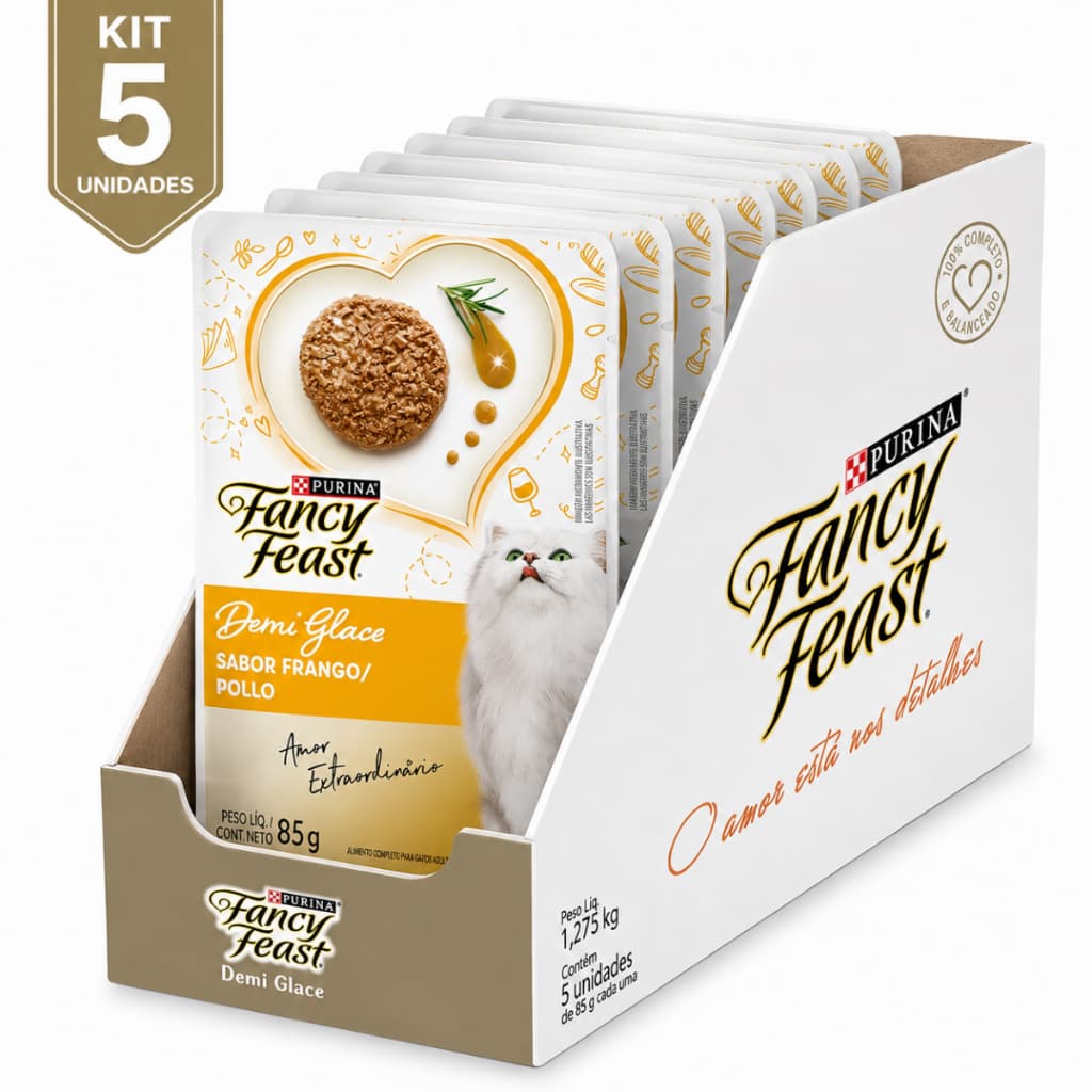 Kit 5 Alimento Úmido Fancy Feast Para Gatos Sabor Frango 85g