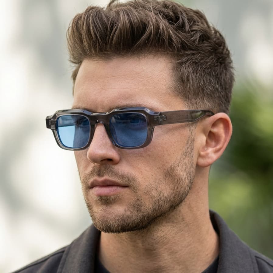 Óculos de Sol Masculino Quadrado Retrô Vintage UV400 Acetato Premium Casual Elegante