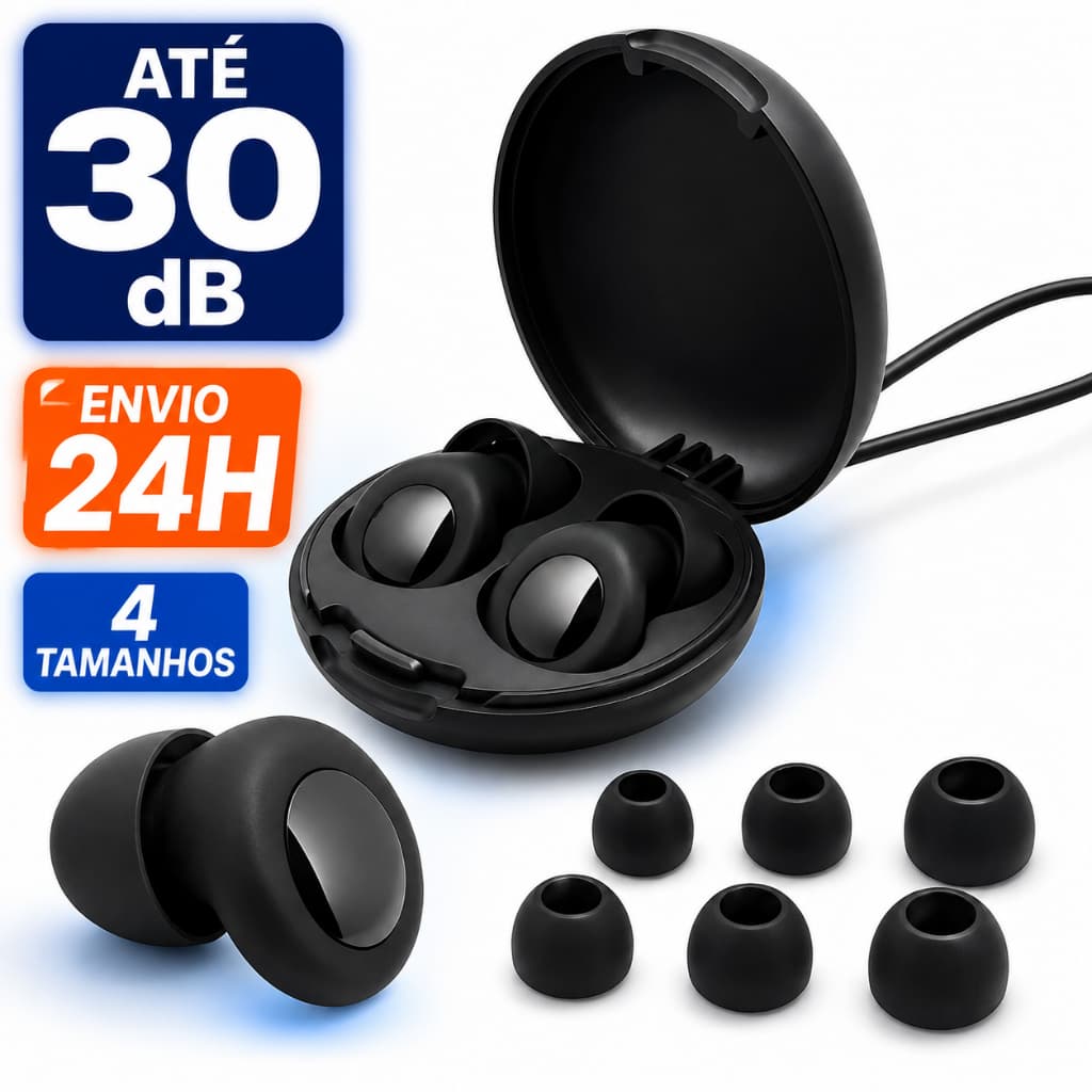 Tampão de Ouvido para Dormir Protetor Auricular Silicone Macio Cancelamento de Ruído 30dB Reutilizável com Estojo