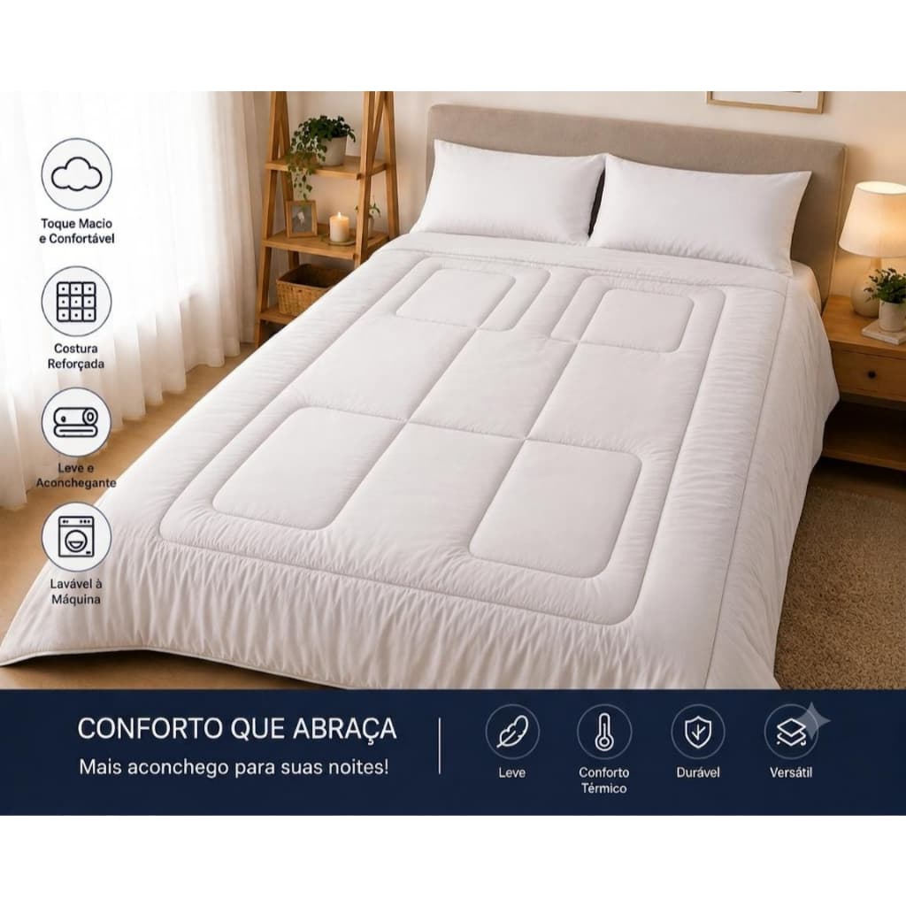 Edredom Cobertor Branco Para Cama Casal/Queen Micro Percal 400 Fios Dupla Face 2,20m x 2,40m