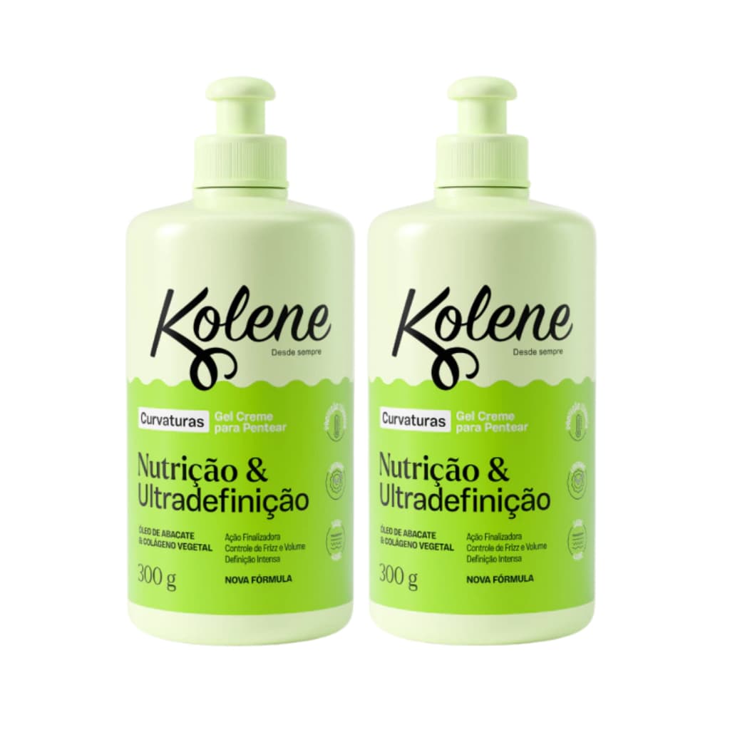 Gel Creme Para Pentear Kolene Curvaturas Nutrição e Ultradefinição Óleo de Abacate 300g 2 Unidades