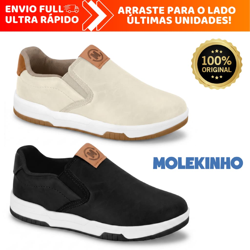 Tenis Mocassim Infantil Molekinho Slip On Calce Fácil Macio Original