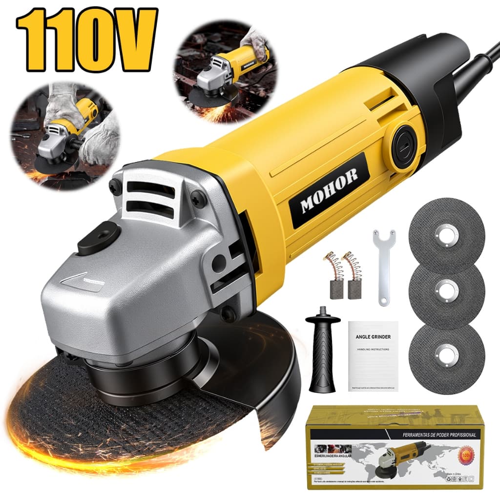Esmerilhadeira Angular 1100W 115mm Profissional 110V/220V Bivolt | Cortadora e Lixadeira de Metal com Disco e Acessórios
