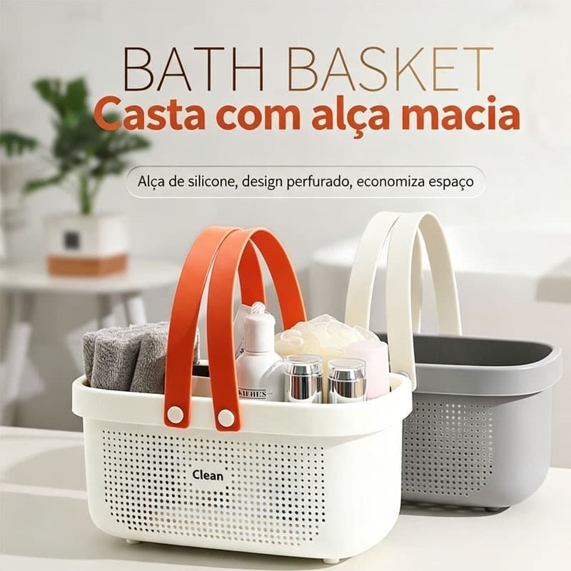 Cesta de Banho Com Alça Macia Cesta Organizadora Drenante Para Produtos de Higiene