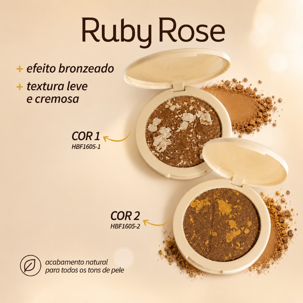 Bronzer e Iluminador Marmorizado Ruby Rose Marble Essence Glow Natural Brilho Radiante Maquiagem Facial