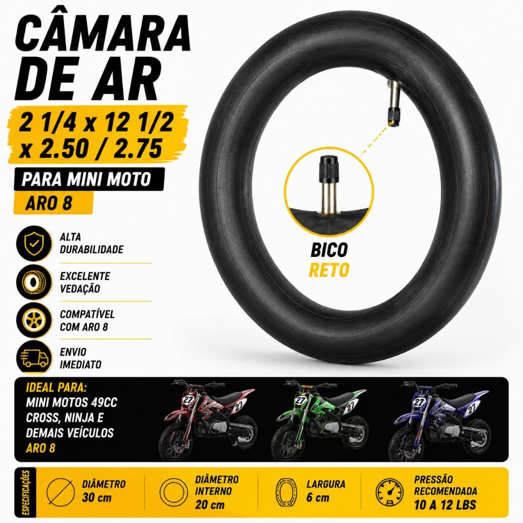 Câmara De Ar Para Pneus Mini Moto Medida 12 1/2 2.75 Aro 8