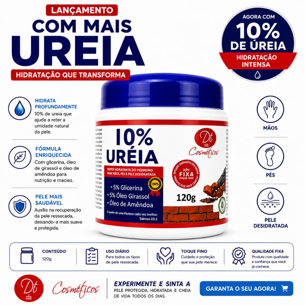 Creme Hidratante do Pedreiro Ureia 10%  Hidratação Profunda Pés, Mãos e Calcanhar