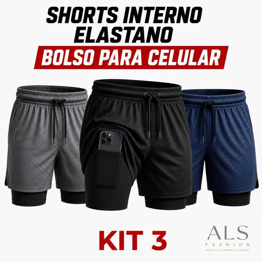 Kit 3 Bermuda 2 EM 1 Plus Size Masculino (P Até G4) - Shorts Academia Performance Para Treino Ou Dia A Dia
