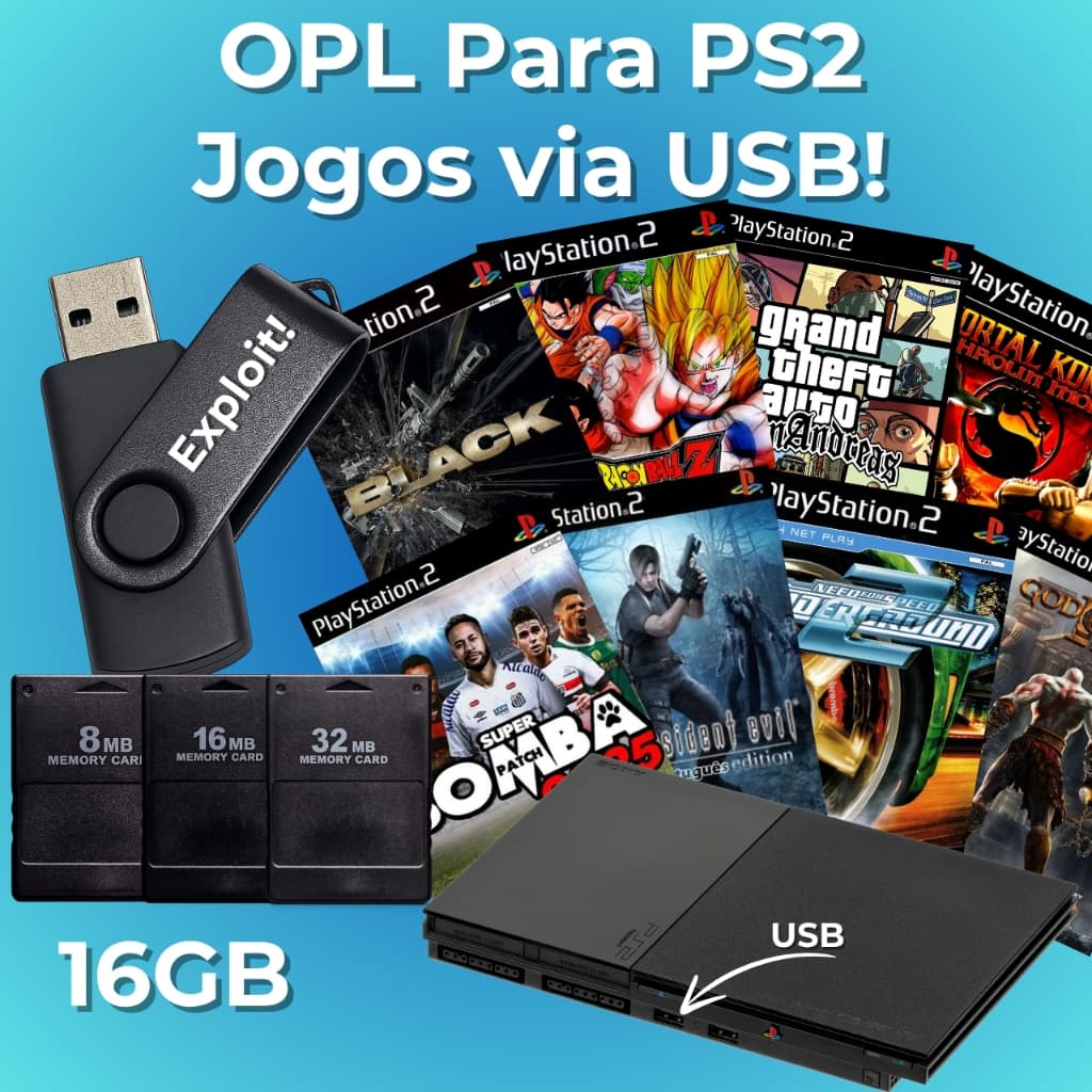 Pendrive Jogos PS2 OPL Memory Card USB Jogos para Playstation 2 OPL FMCB Funtuna Play 2
