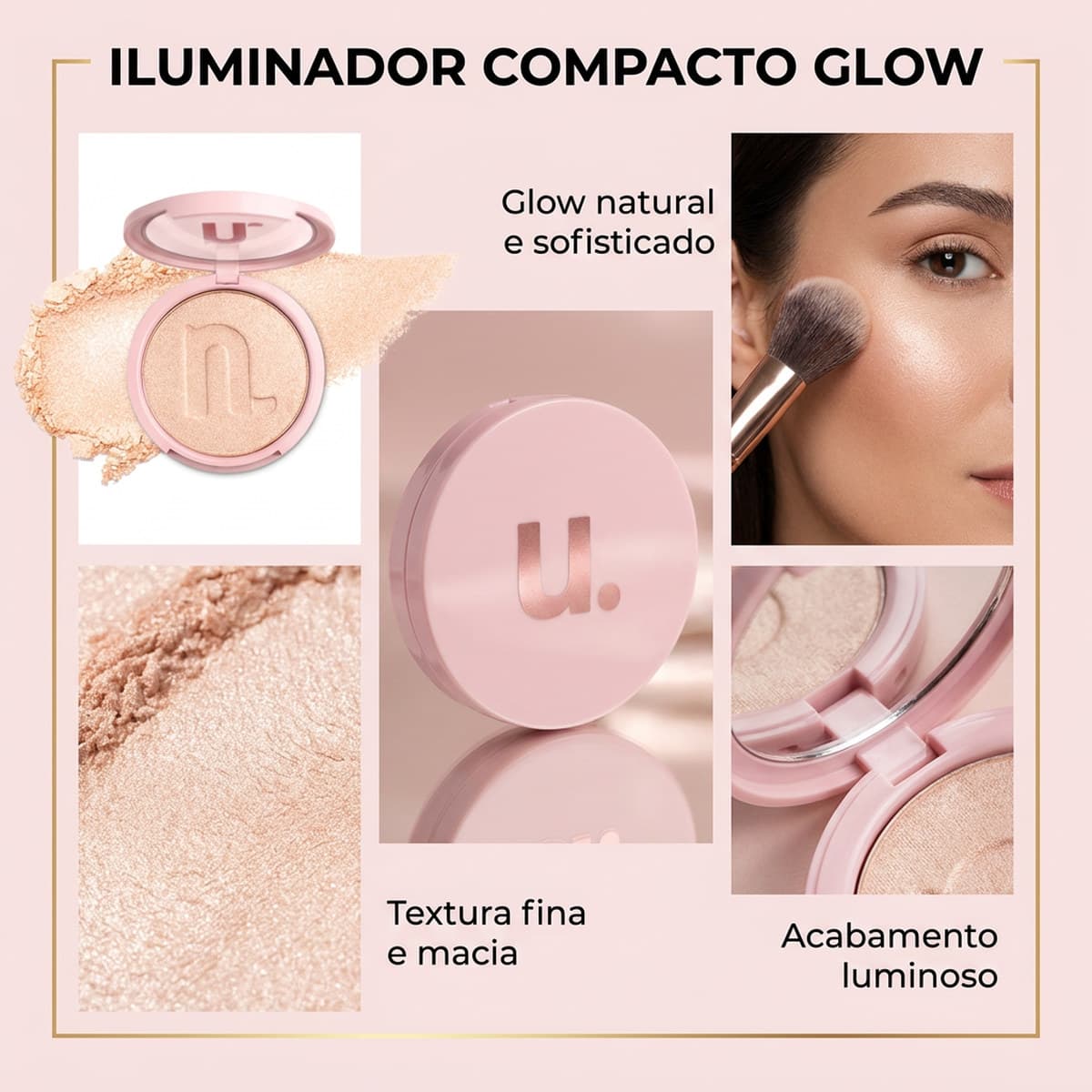 Nina Iluminador Compactado Instant Glow Cor Gold Maquiagem Iluminador Facial com Brilho Natural
