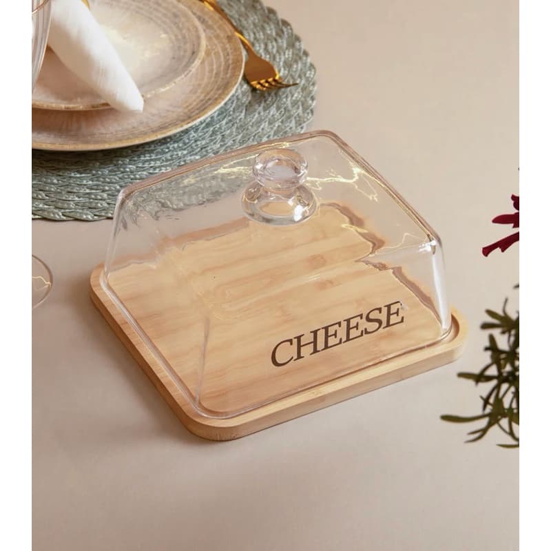 Queijeira com Base em Bambu Basic 21cm x 17cm x 12cm Vidro – Wolff