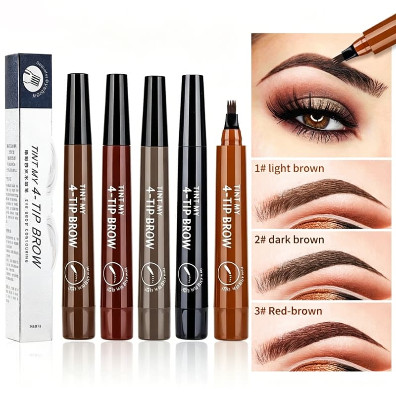 Lápis De Sobrancelha De 4 Pontos , Caneta Líquida De Tatuagem De Maquiagem À Prova D'água , Delineador Cosmético