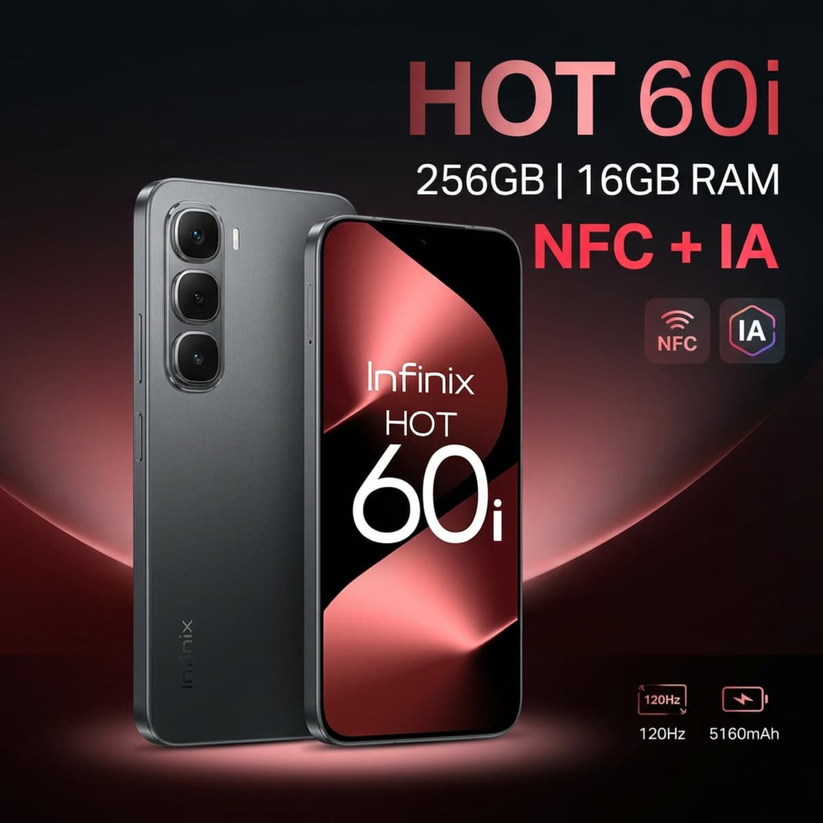Celular Infinix Hot 60i 16GB RAM 256GB Smartphone Tela ampla Android desempenho e armazenamento para