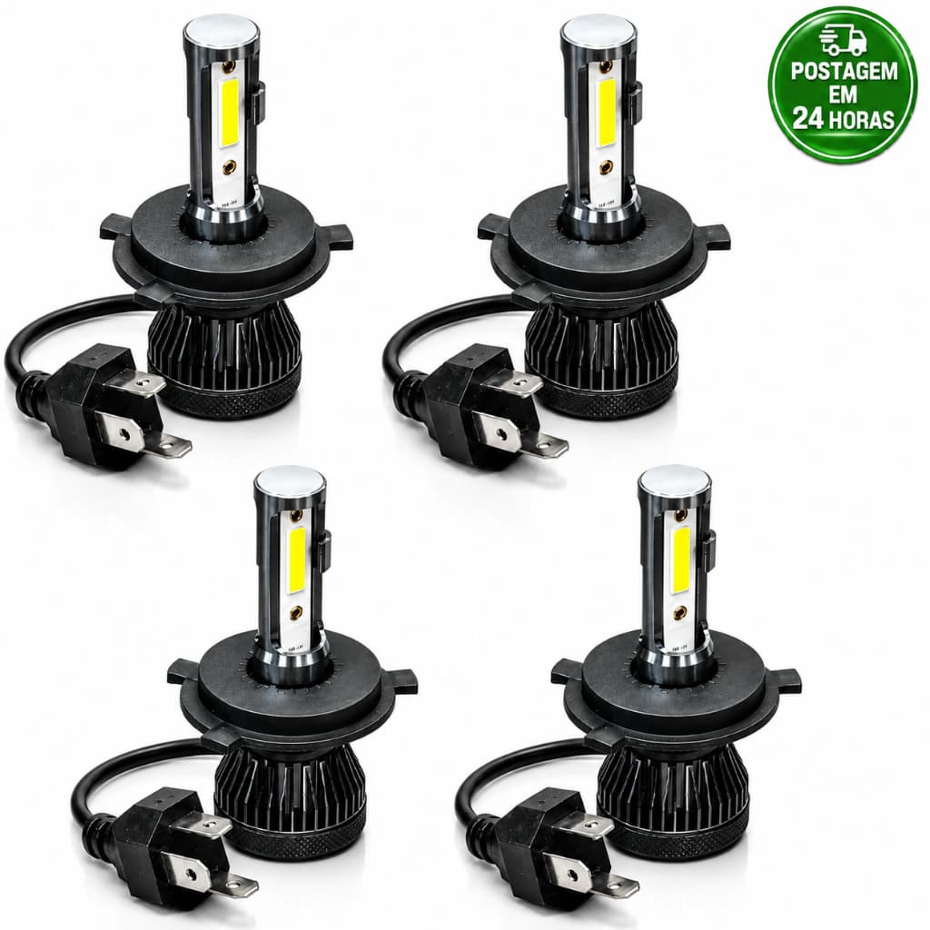Kit 4 Lâmpadas LED H4 22000LM 6500K Super Branca 2 Pares