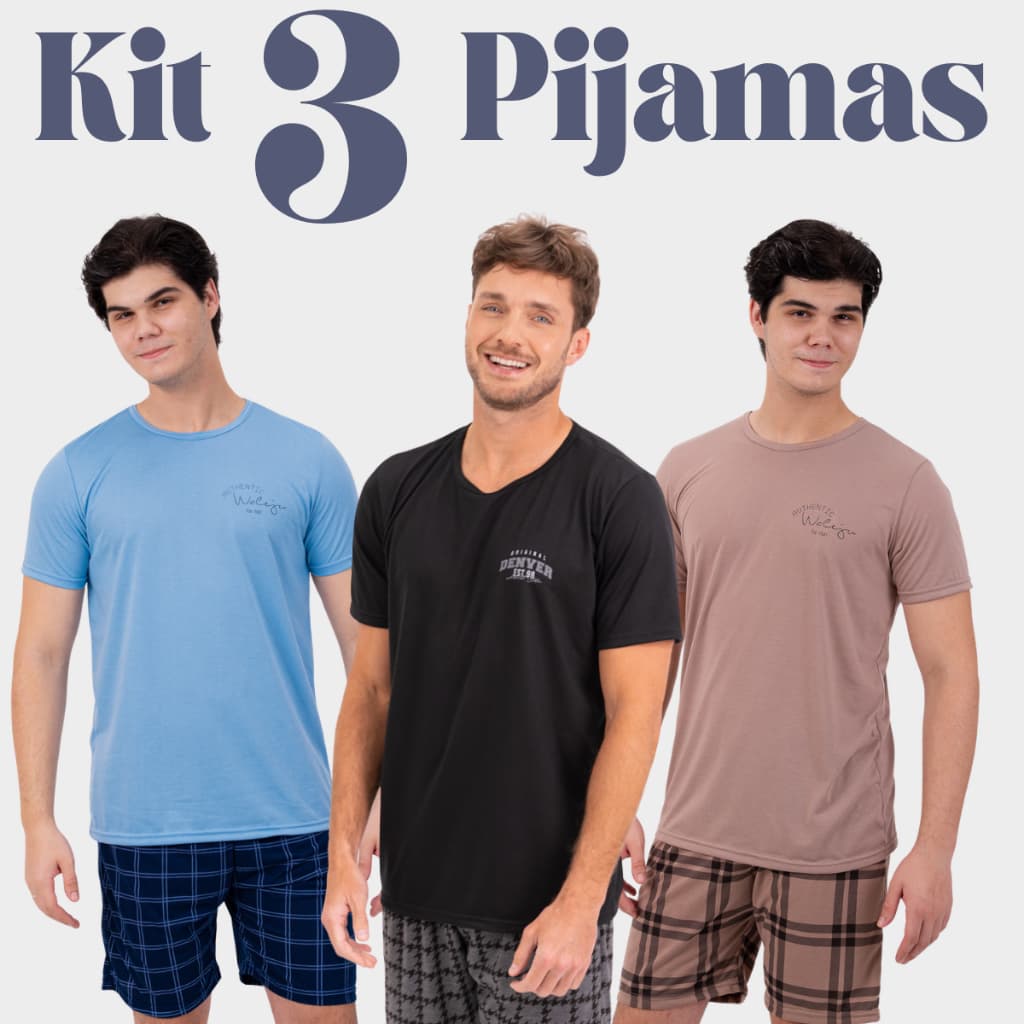 Kit 3 Pijamas Masculino Verão Confortável Promoção