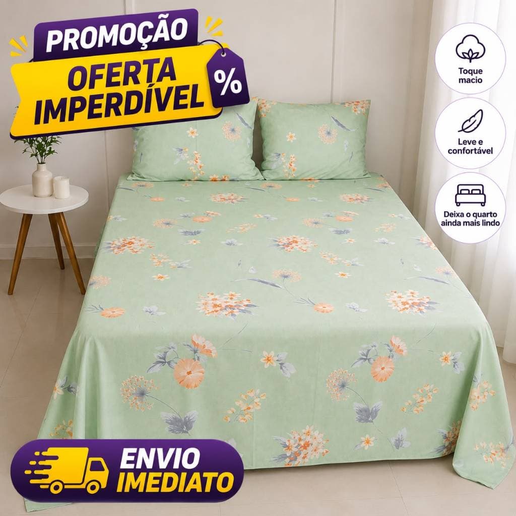 Jogo de lençol estampado percal casal box com porta travesseiro