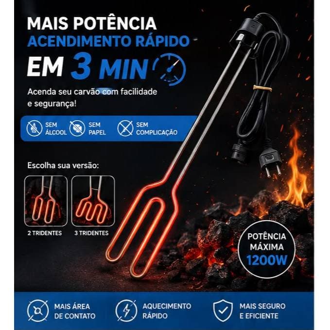 Acendedor Elétrico Para Churrasqueira Á Carvão E Lareira super pratico acendimento em 3 min