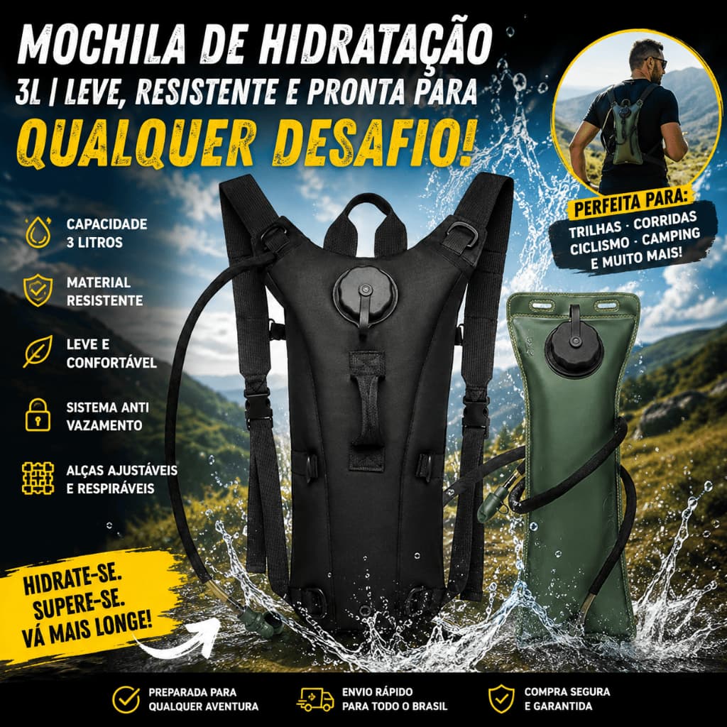 Mochila de Hidratação 3L Refil Corrida Trilha Caminhada Camp Bike