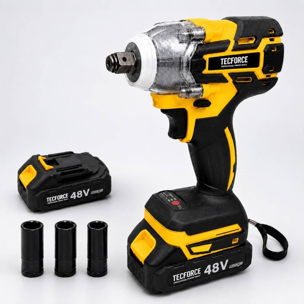 Chave de Impacto TecForce 48V 300Nm Brushless 1/2 2 Baterias 3 Soquetes