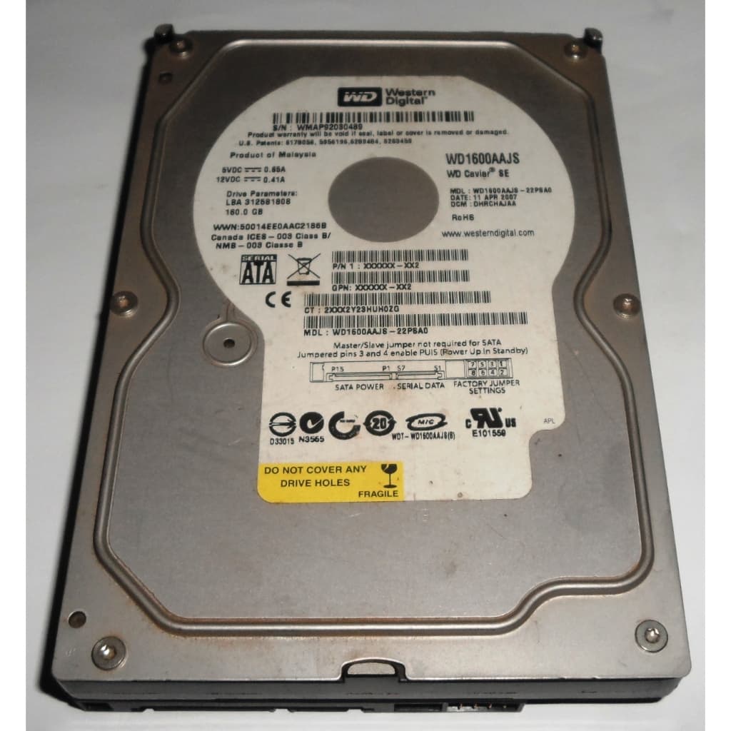HD Sata WDC - WD1600AAJS-22PSA0 - 160 GB  - Saldável.