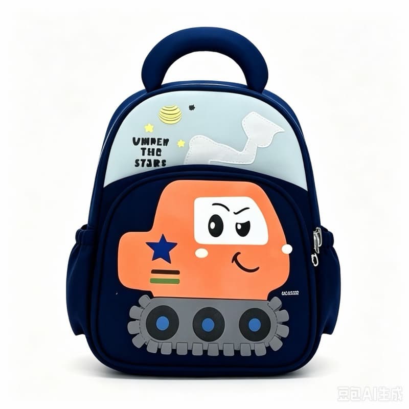 Mochila Escolar Infantil Creche Desenho Carrinho Escavadeira, Alças Ajustáveis, Presente Criança 2‑6 Anos