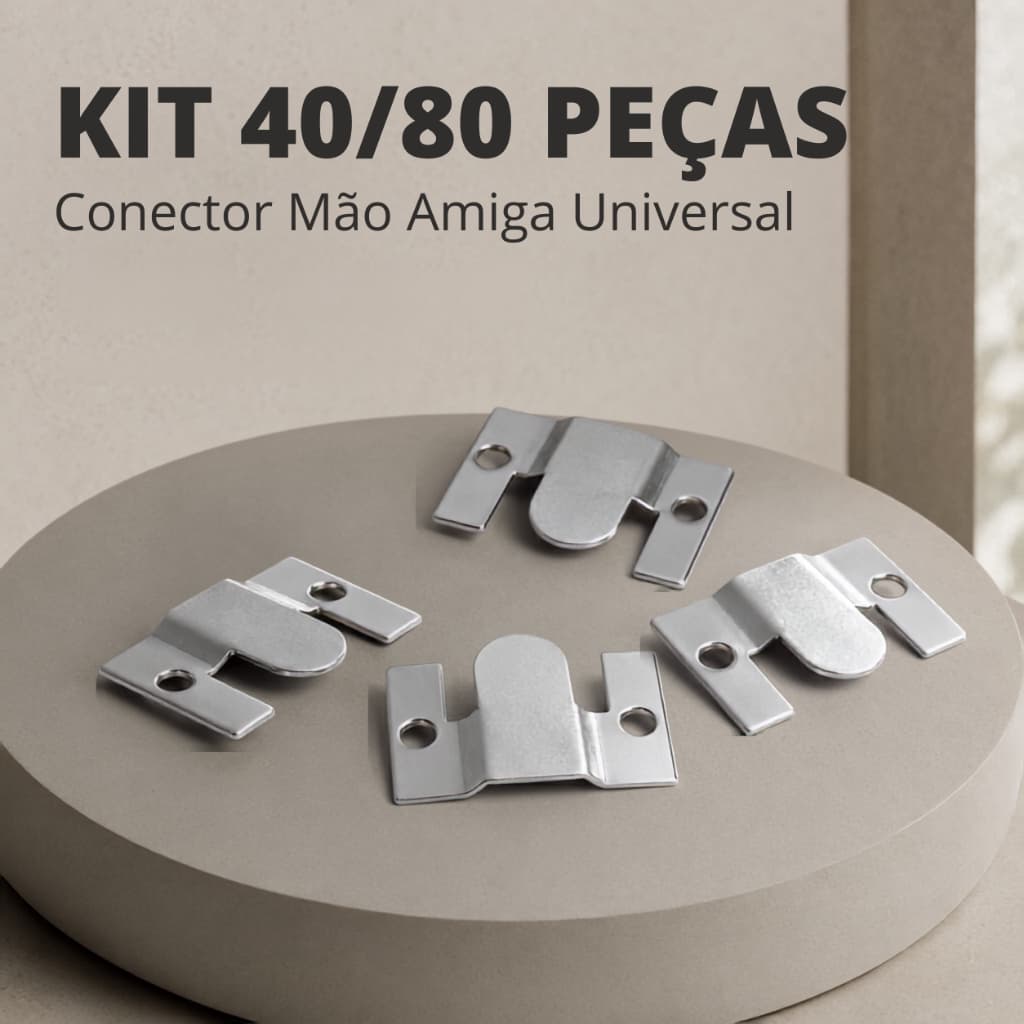 Kit 40/80 Unidades Conector Mão Amiga Universal para Sofá em Metal