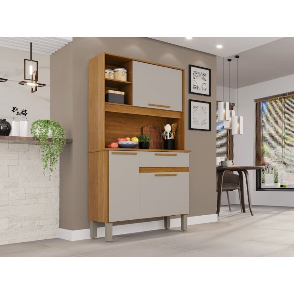 Lia Cozinha Compacta 3 Portas com Gaveta Cinamomo Off White