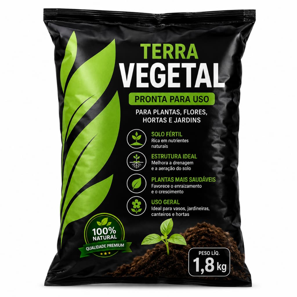 Terra vegetal 1,8kg adubada premium pronta para o uso em vasos, plantas, hortas