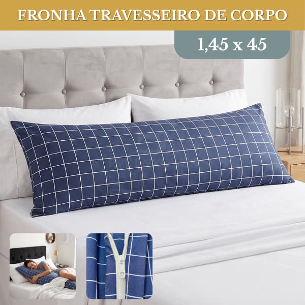 Fronha Travesseiro Corpo Grid 1,45x45 Com Ziper Toque Macio Tecido Respiravel 75% Algodao Protetora Confortavel