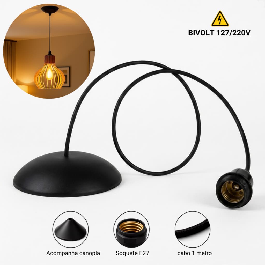Fiação para Luminária com Canopla e Soquete E27 Bivolt