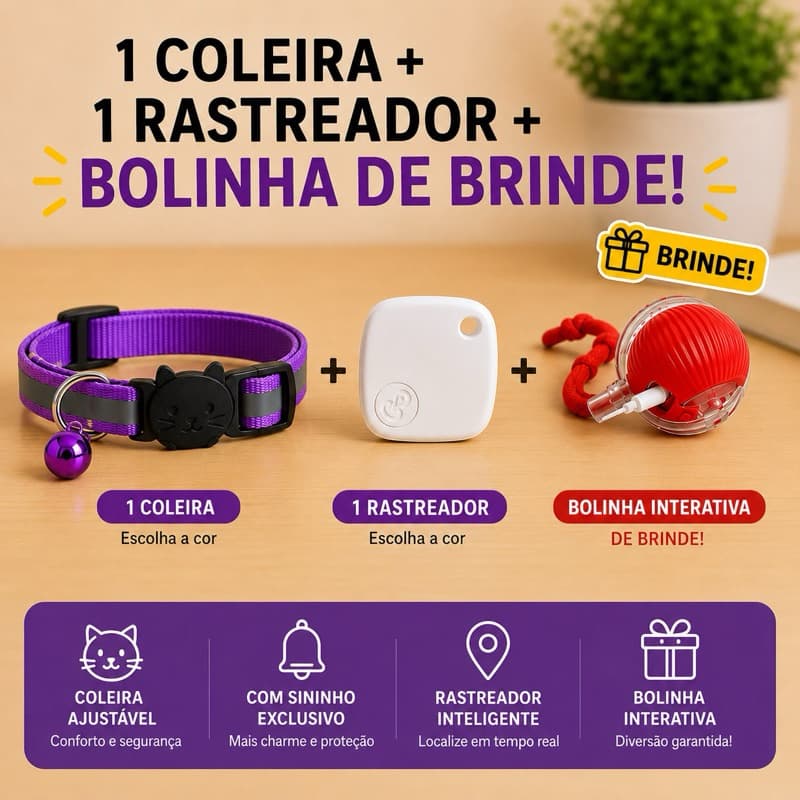 KIT Coleira Pet + Rastreador IOS + Bolinha interativa Pet