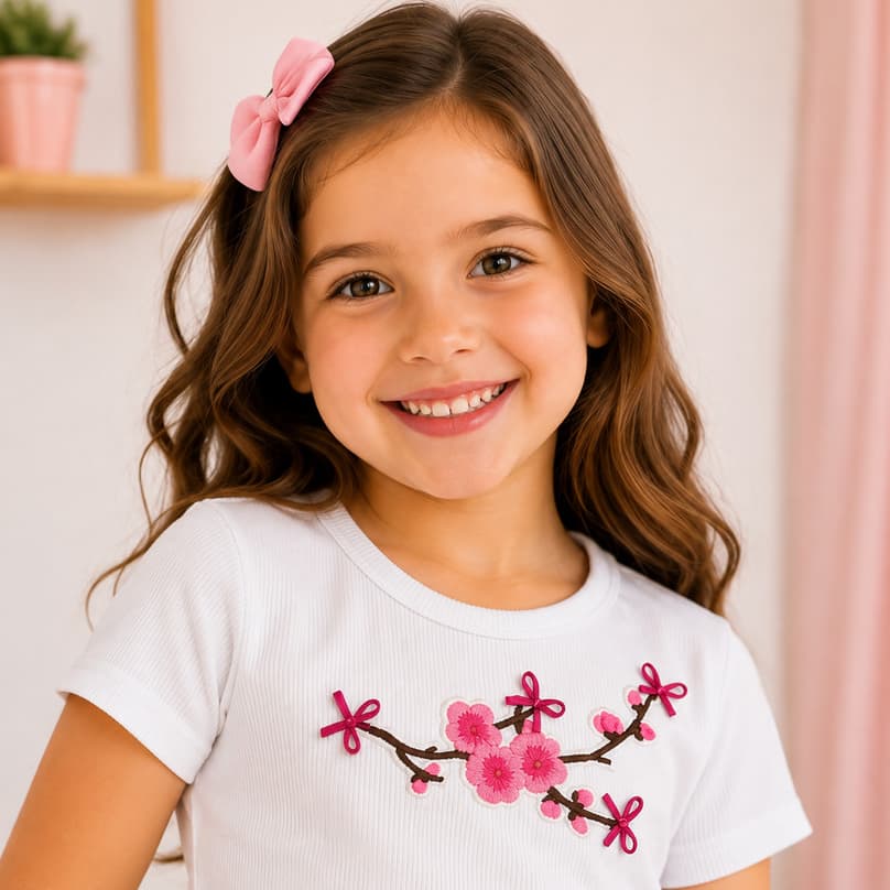 Blusa Infantil Feminina Malha Canelada Menina Ribana Floral
